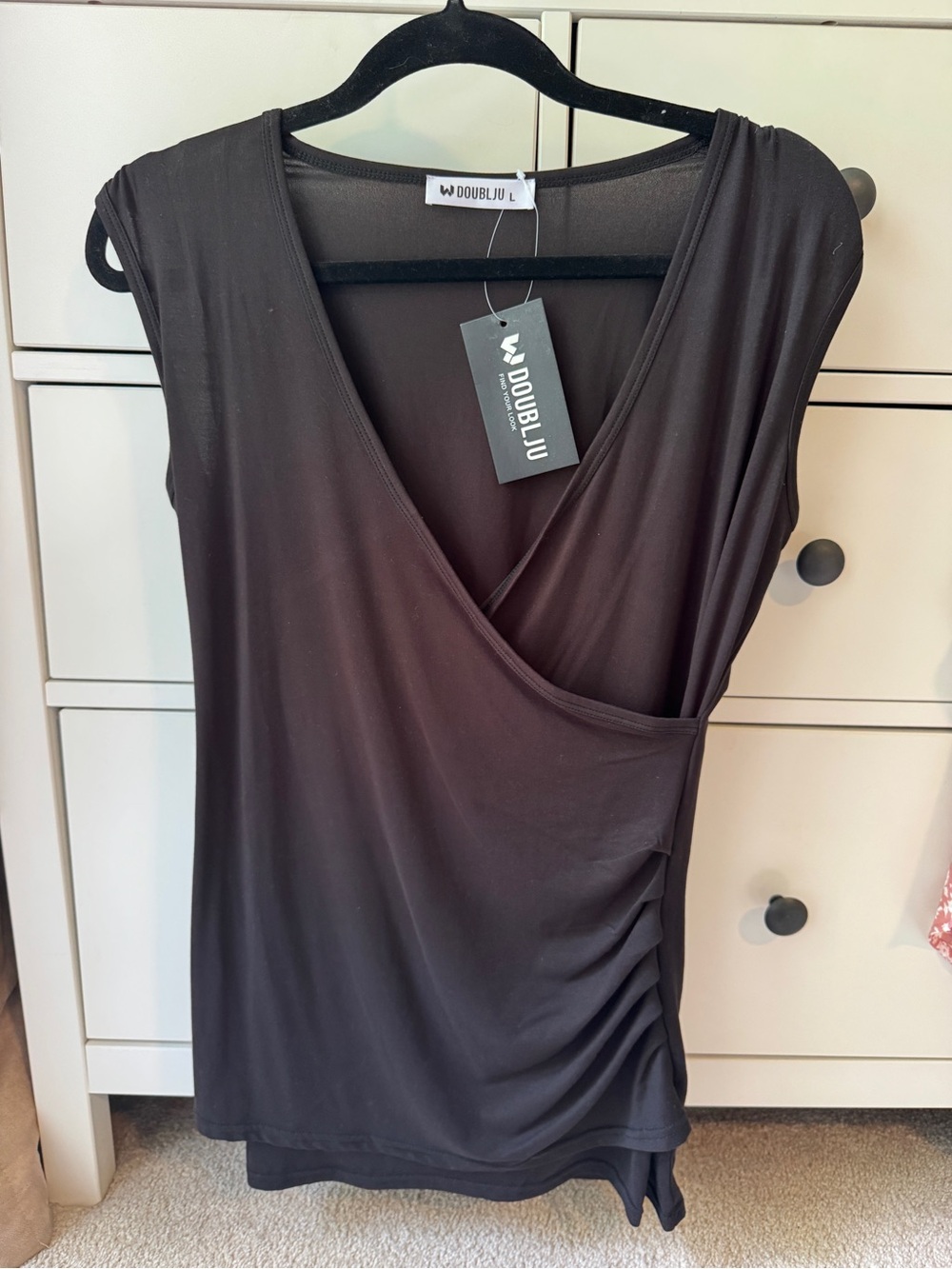 Doublju Black Sleeveless Wrap-Style V-Neck Camisole